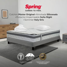 Combo Colchon Spring Master Original-120X190+Sommier  Italy Gris +Set X 2 Almohadas Siliconadas + Protector