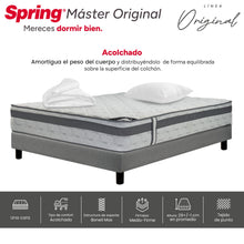 Combo Colchon Spring Master Original-120X190+Sommier  Italy Gris +Set X 2 Almohadas Siliconadas + Protector