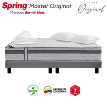 Combo Colchon Spring Master Original-140X190+Sommier  Italy Gris +Set X 2 Almohadas Siliconadas + Protector
