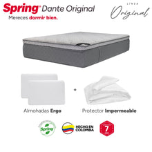 Colchón Spring Dante Original King 200X200 Cm  + Set Almohadas Ergo + Protector