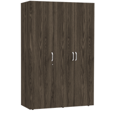 Closet Roko, Chocolate y Blanco, con Tres Puertas Abatibles con Cerradura y Variedad de Entrepaños