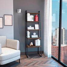 Biblioteca Escalera Sory, Nogal, con Variedad de Espacios Para Libros y Artículos Decorativos