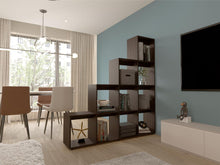 Biblioteca Escalera Ascher, Nogal Europeo, con Variedad de Espacios Para Libros y Artículos Decorativos