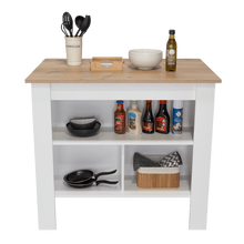 Barra de Cocina Cala, Blanco y Café Claro, con Amplia Superficie En La Mesa  ZF