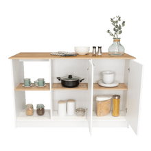 Barra de Cocina Samara, Blanco y Café Claro, con Dos Puertas y Entrepaños ZF