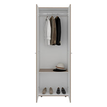 Closet Beico, Bardolino y Blanco Duqueza, con dos Puertas Abatibles y un Tubo cromado