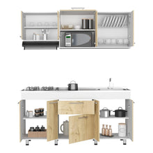 Cocina Integral 180 Wester, Café Claro y Blanco, Incluye Mesón Derecho en Acero