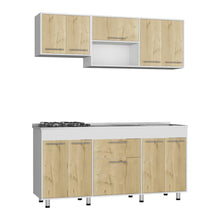 Cocina Integral 180 Wester, Café Claro y Blanco, Incluye Mesón Derecho en Acero