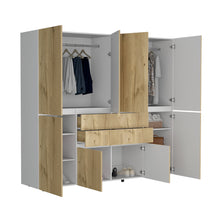 Closet Siruela 220, Café Claro y Blanco, con Cuatro Cajones, Ocho Puertas y Gran Capacidad de Almacenamiento