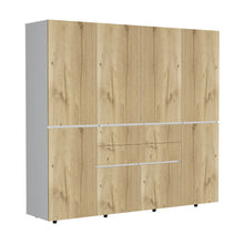 Closet Siruela 220, Café Claro y Blanco, con Cuatro Cajones, Ocho Puertas y Gran Capacidad de Almacenamiento