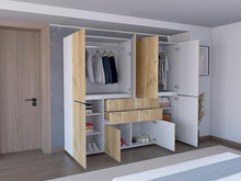 Closet Siruela 220, Café Claro y Blanco, con Cuatro Cajones, Ocho Puertas y Gran Capacidad de Almacenamiento