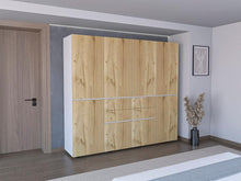 Closet Siruela 220, Café Claro y Blanco, con Cuatro Cajones, Ocho Puertas y Gran Capacidad de Almacenamiento