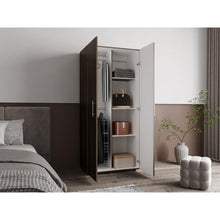 Closet Tera, Chocolate y Blanco Duqueza, Dos Puertas Abatibles y Dos Tubos Cromados