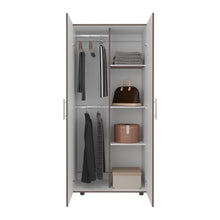 Closet Tera, Chocolate y Blanco Duqueza, Dos Puertas Abatibles y Dos Tubos Cromados