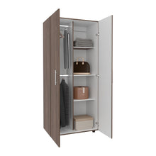 Closet Tera, Chocolate y Blanco Duqueza, Dos Puertas Abatibles y Dos Tubos Cromados