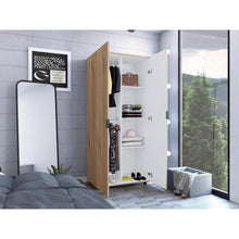 Closet Tera, Café Claro y Blanco, Dos Puertas Abatibles y Dos Tubos Cromados