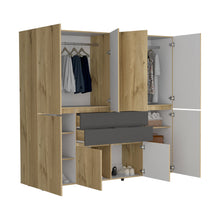 Closet Siruela 220, Café Claro y Blanco, con Cuatro Cajones, Ocho Puertas y Gran Capacidad de Almacenamiento