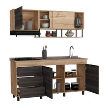 Cocina Integral 180 Larry, Café Claro y Grafito, Incluye Mesón Derecho  ZF