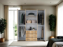 Closet Fontana, Fresno Europeo y Blanco, con Cuatro Tubos Para Colgar Ropa y Zapatero En La Parte Inferior