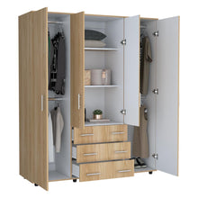 Closet Fontana, Fresno Europeo y Blanco, con Cuatro Tubos Para Colgar Ropa y Zapatero En La Parte Inferior