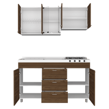 Cocina Integral Laurel, Castaño y Blanco, Incluye Mesón Izquierdo En Acero Inoxidable