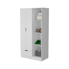 Closet Memphis, Blanco Duqueza, con un tubo cromado y cuatro entrepaños ZF