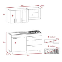 Cocina Integral Farichi, Castaño y Blanco, Incluye Mesón Izquierdo En Acero Inoxidable