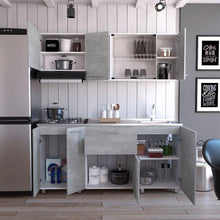 Cocina Integral 180 Linar, Cemento y Blanco, Incluye Mesón Derecho En Acero Inoxidable  ZF