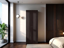 Closet Beico, Nogal y Negro, con dos Puertas Abatibles y un Tubo cromado ZF