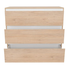 Organizador Durham, Beige y Blanco, con Tres Cajones Amplios y Patas En Madera