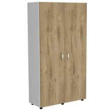 Closet Dopio, Macadamia y Blanco, con Dos Puertas Batientes y Entrepaños