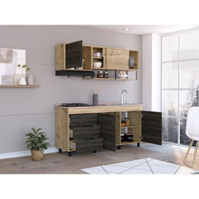 Cocina Integral 180 Larry, Café Claro y Grafito, Incluye Mesón Derecho  ZF