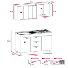 Cocina Integral Laurel, Castaño y Blanco, Incluye Mesón Derecho En Acero Inoxidable y Campana