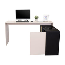 Escritorio en L Cuera, Capri y Wengue, con compartimento para objetos de estudio o decorativos