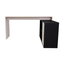 Escritorio en L Cuera, Capri y Wengue, con compartimento para objetos de estudio o decorativos