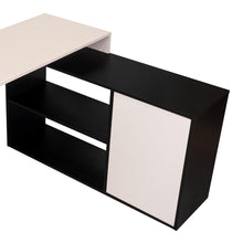 Escritorio en L Cuera, Capri y Wengue, con compartimento para objetos de estudio o decorativos