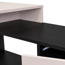 Escritorio en L Cuera, Capri y Wengue, con compartimento para objetos de estudio o decorativos