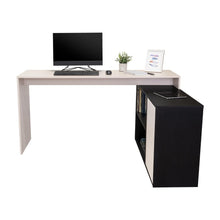 Escritorio en L Cuera, Capri y Wengue, con compartimento para objetos de estudio o decorativos