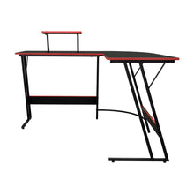 Escritorio Gamer en L, Negro y Rojo, cuenta con espacio para mas de una pantalla