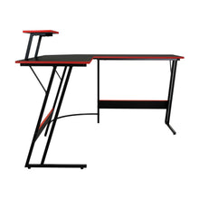 Escritorio Gamer en L, Negro y Rojo, cuenta con espacio para mas de una pantalla