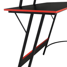 Escritorio Gamer en L, Negro y Rojo, cuenta con espacio para mas de una pantalla