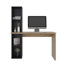 Escritorio Biblioteca Aston, Macadamia y Wengue, con espacio para guardar objetos