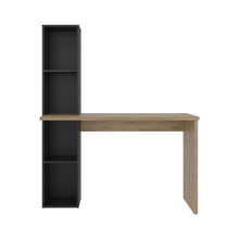 Escritorio Biblioteca Aston, Macadamia y Wengue, con espacio para guardar objetos