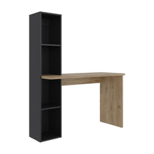 Escritorio Biblioteca Aston, Macadamia y Wengue, con espacio para guardar objetos