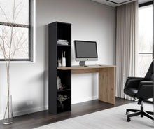 Escritorio Biblioteca Aston, Macadamia y Wengue, con espacio para guardar objetos