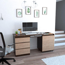 Escritorio Taira, Nogal y Miel, con Tres Cajones Extensibles