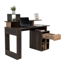 Escritorio Taira, Caoba y Miel, con Un Cajón y Espacio Para Artículos de Estudio