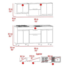 Cocina Integral 180 Wester, Café Claro y Blanco, Incluye Mesón Derecho en Acero