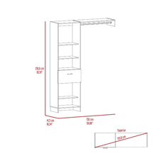 Closet Delhi 150, Blanco Duqueza, con tres entrepaños y un tubo para colgar ropa ZF