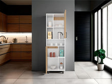 Alacena Bryce, Blanco Duqueza y Fresno Europeo, con manijas metálicas y con gran espacio de almacenamientos